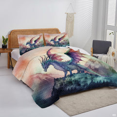 Pastel watercolor dragon artwork displayed in a bright bedroom