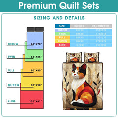 Cat Quilt Set - Cat Patchwork Style Printed Bedding, Animal Patchwork Bedset, Farmhouse Blanket with Pillowcases, Premium Quilt Pattern Bedding Set, Twin Full Queen Size