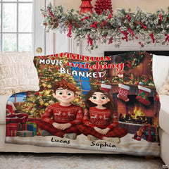 Couple Christmas fireplace holiday hearth blanket showing festive tree and mantel scene view 3