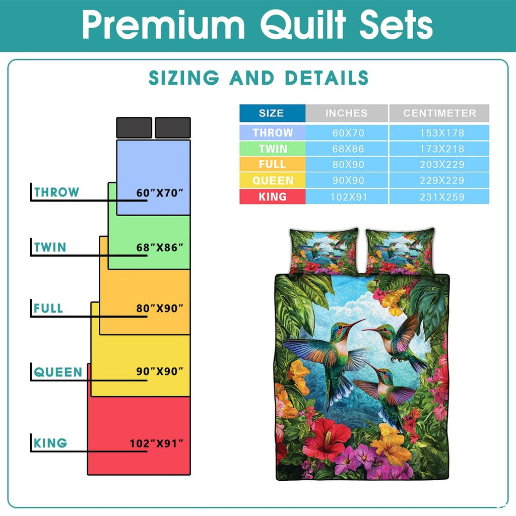 Tropical bird bedding sizing infographic