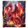 Ruby crystal dragon throw blanket displaying a faceted scarlet gemstone beast standing in volcanic fire.