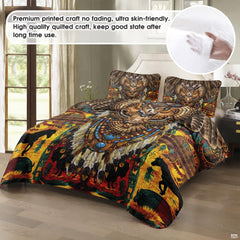Close-up view of eagle bedding highlighting detailed soaring eagle artwork, dreamcatcher, and feathers