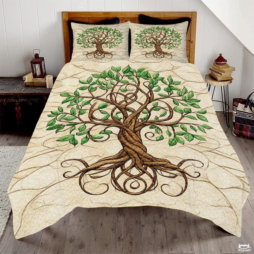 Nature and Mythology Tree of Life Quilt Set With Twisted Tree Trunk