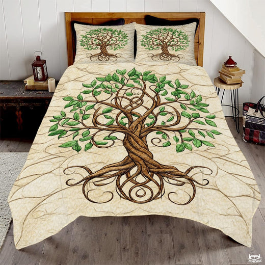 Nature and Mythology Tree of Life Quilt Set With Twisted Tree Trunk