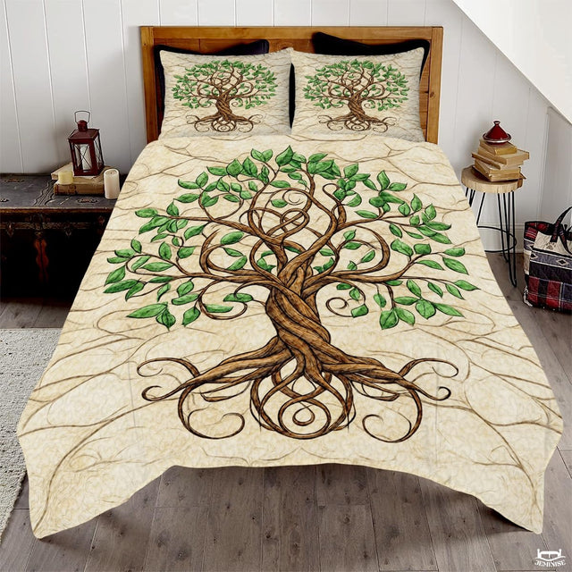 Nature and Mythology Tree of Life Quilt Set With Twisted Tree Trunk
