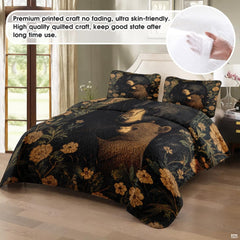 thematic accent angle perspective of bear lodge bedding displaying floral forest artwork in thematic accent brown and...