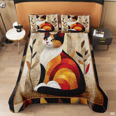 Cat Quilt Set - Cat Patchwork Style Printed Bedding, Animal Patchwork Bedset, Farmhouse Blanket with Pillowcases, Premium Quilt Pattern Bedding Set, Twin Full Queen Size