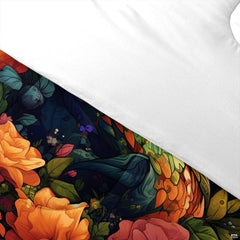 High-angle view of mythical dragon galaxy bedding showing rich copper, teal, and midnight tones across bed.
