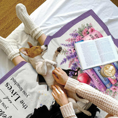 thematic accent bedroom presentation highlighting the educator artwork and decorative purple border.