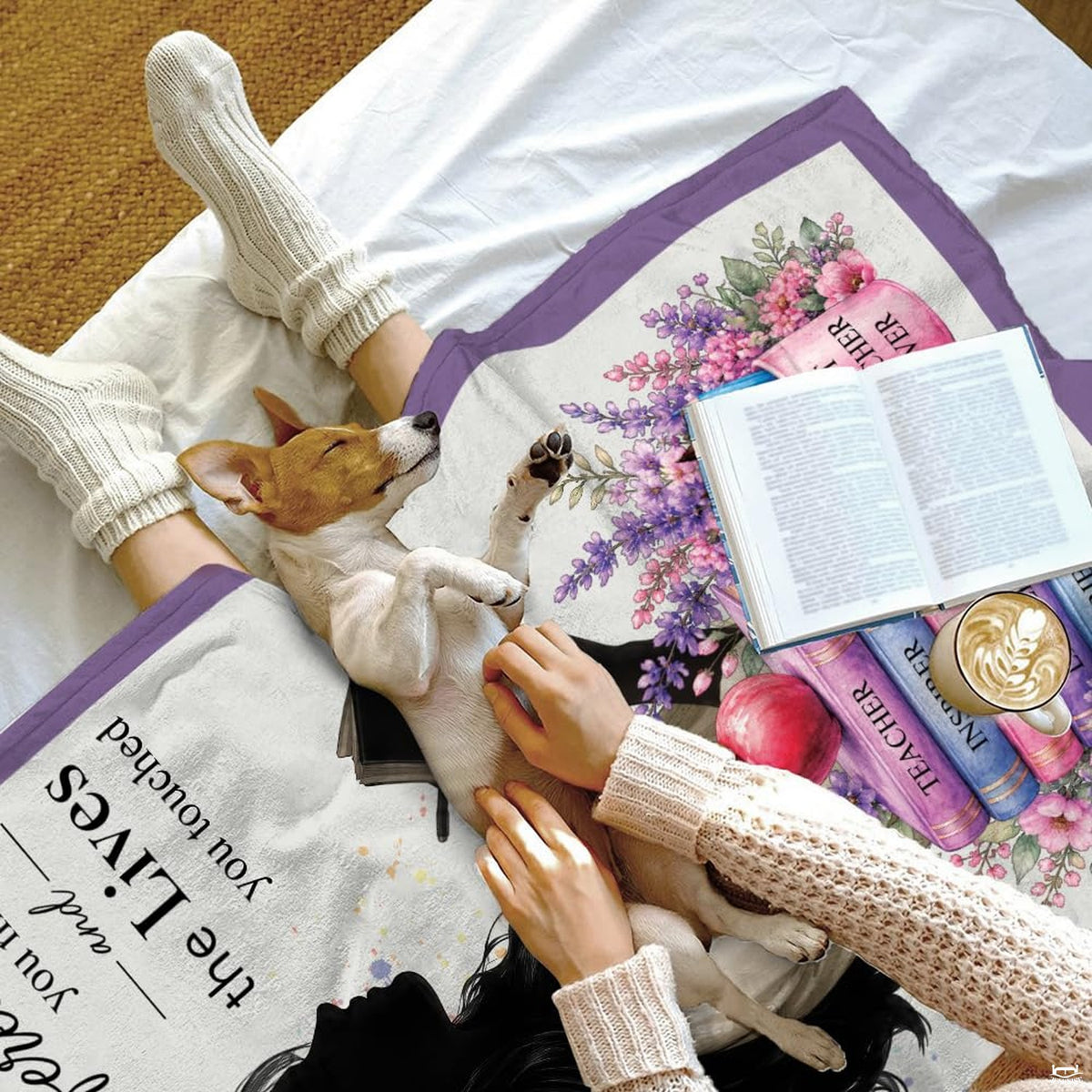 thematic accent bedroom presentation highlighting the educator artwork and decorative purple border.