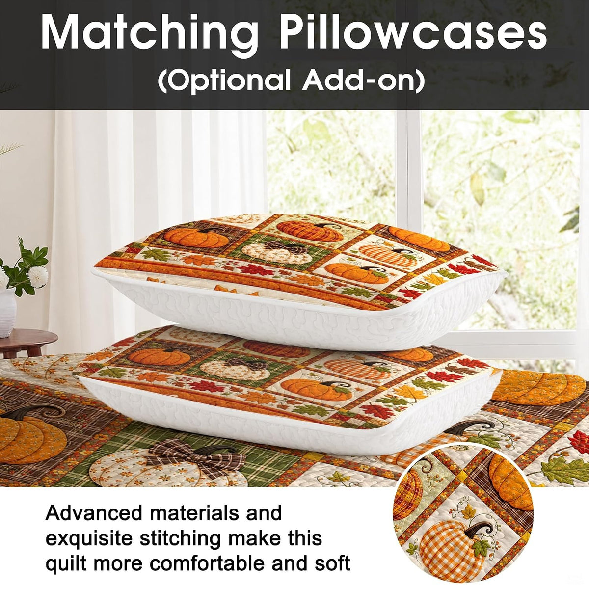 Detailed view of the vibrant maple leaf garland border on an autumn bedding set