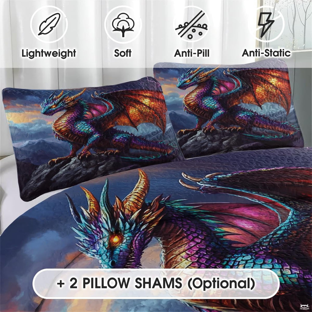 Side view of dragon thunder bedding set creating a dramatic mythological aesthetic in a bedroom