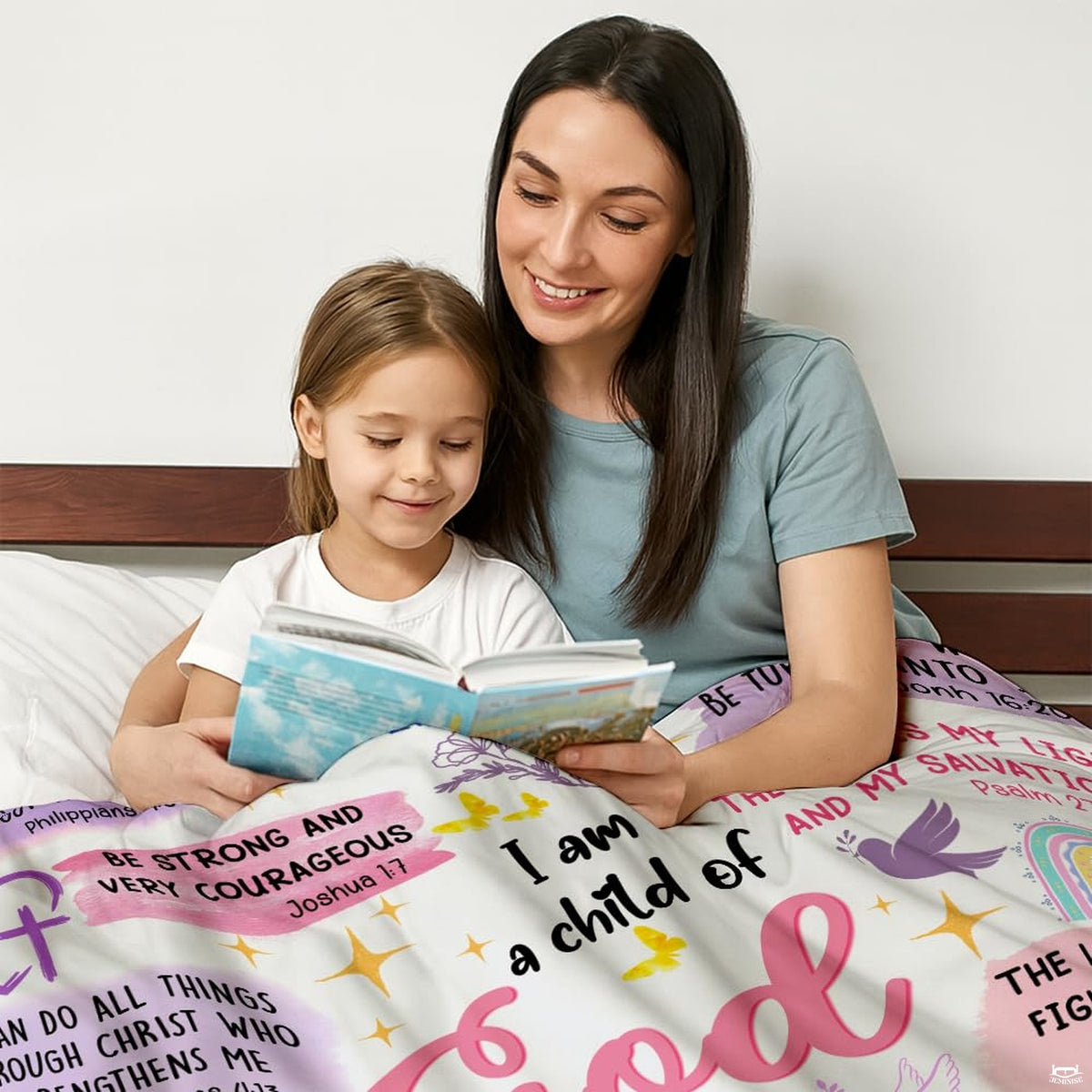 Pastel scripture bible verses inspirational faith blanket showing scripture quotes and doves view 3