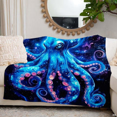Artistic detail of bioluminescent neon cyan tentacles floating peacefully through an imaginative celestial cosmos.