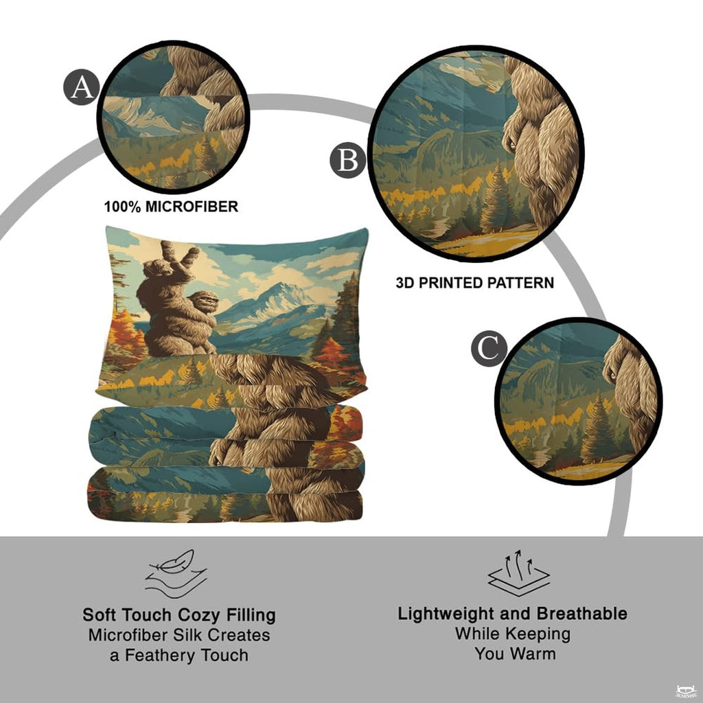 Rustic cabin bedroom styling of bigfoot bedding set displayed neatly on a mattress with natural wood decor.