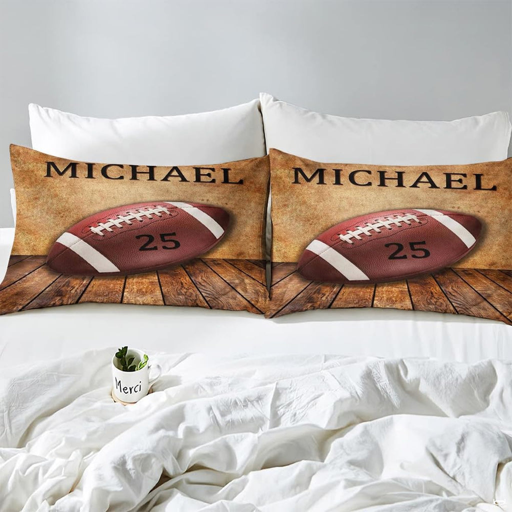 Matching pillowcase detail for athletic bedding set showcasing footballer artwork and jersey numbering