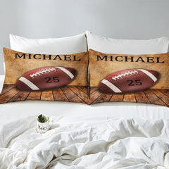 Matching pillowcase detail for athletic bedding set showcasing footballer artwork and jersey numbering