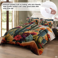 Personalized Vibrant Flowering Cactus Desert Scene Quilt Set