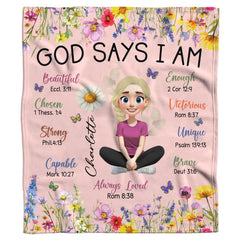 Full flat visual layout of the scripture affirmation floral throw blanket with wildflowers and butterflies