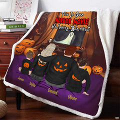 Living room styling with horror movie watching halloween blanket