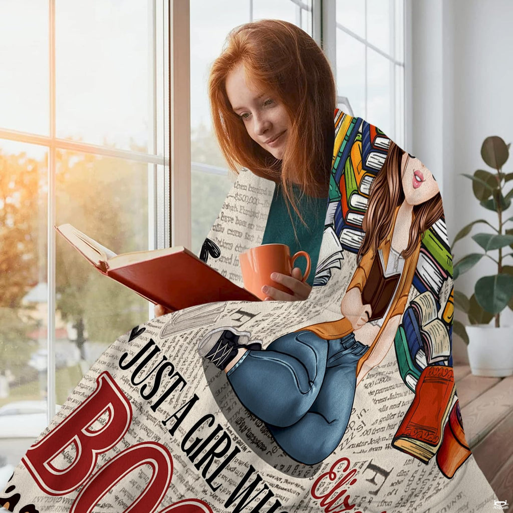 Personalized Girl Glasses Reading on Newspaper Pattern Throw Blanket
