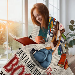 Personalized Girl Glasses Reading on Newspaper Pattern Throw Blanket