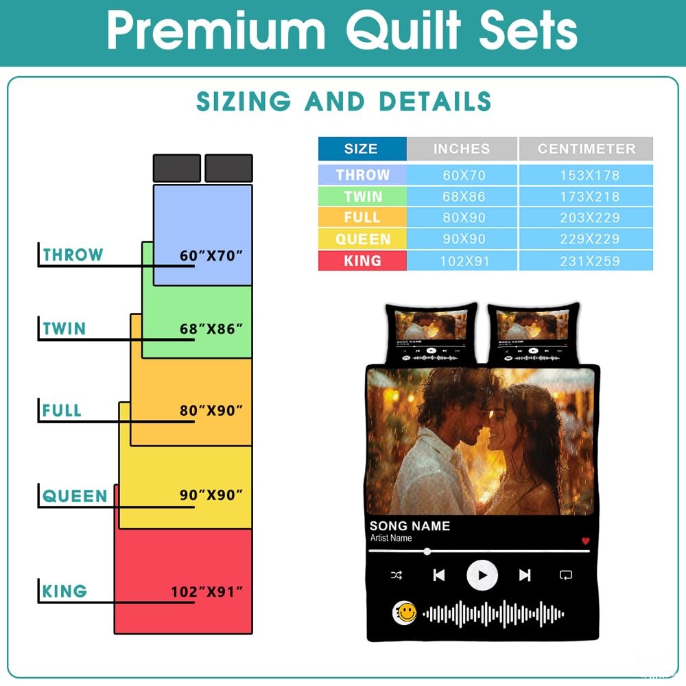 Personalized and Romance Music Player Interface Quilt with Photo