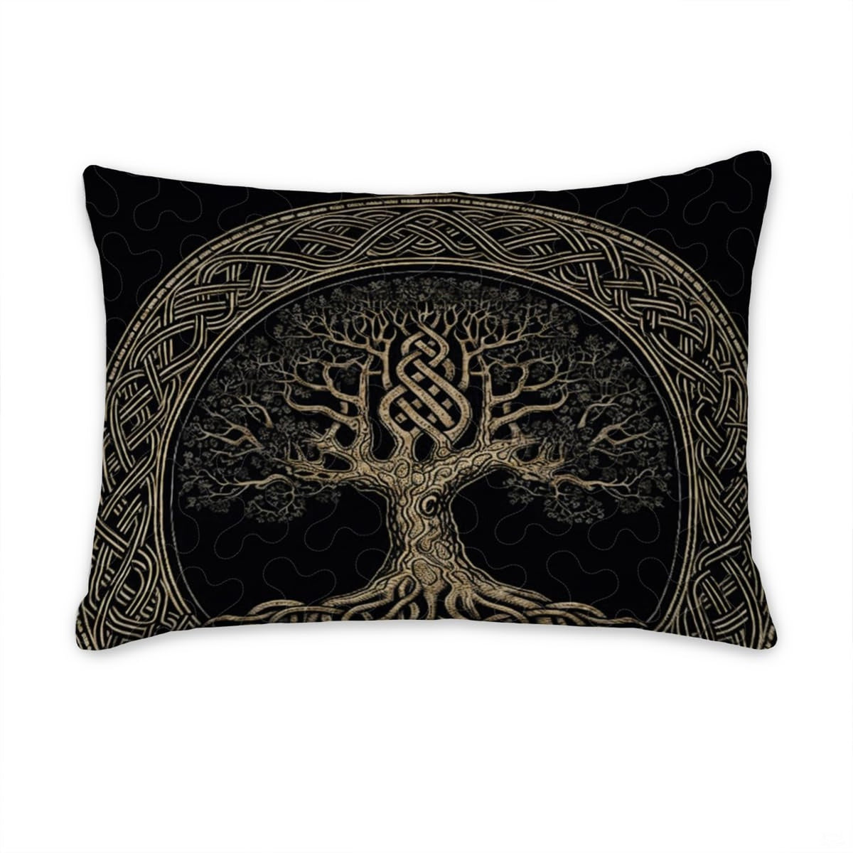 Matching pillowcase detail for Tree of Life bedding set showcasing circular Celtic shield tree motif