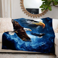Artistic eagle motif showcasing amber eyes and crisp white plumage on bedroom decor.