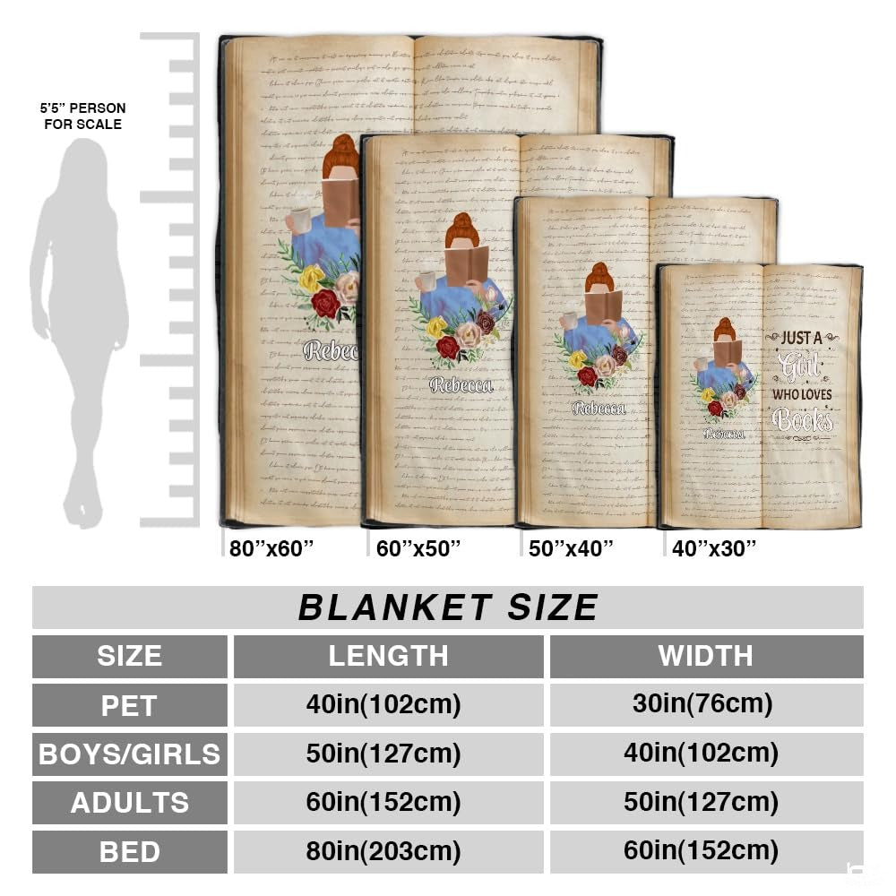 Personalized Girl Messy Bun Reading Book and Holding Mug Throw Blanket