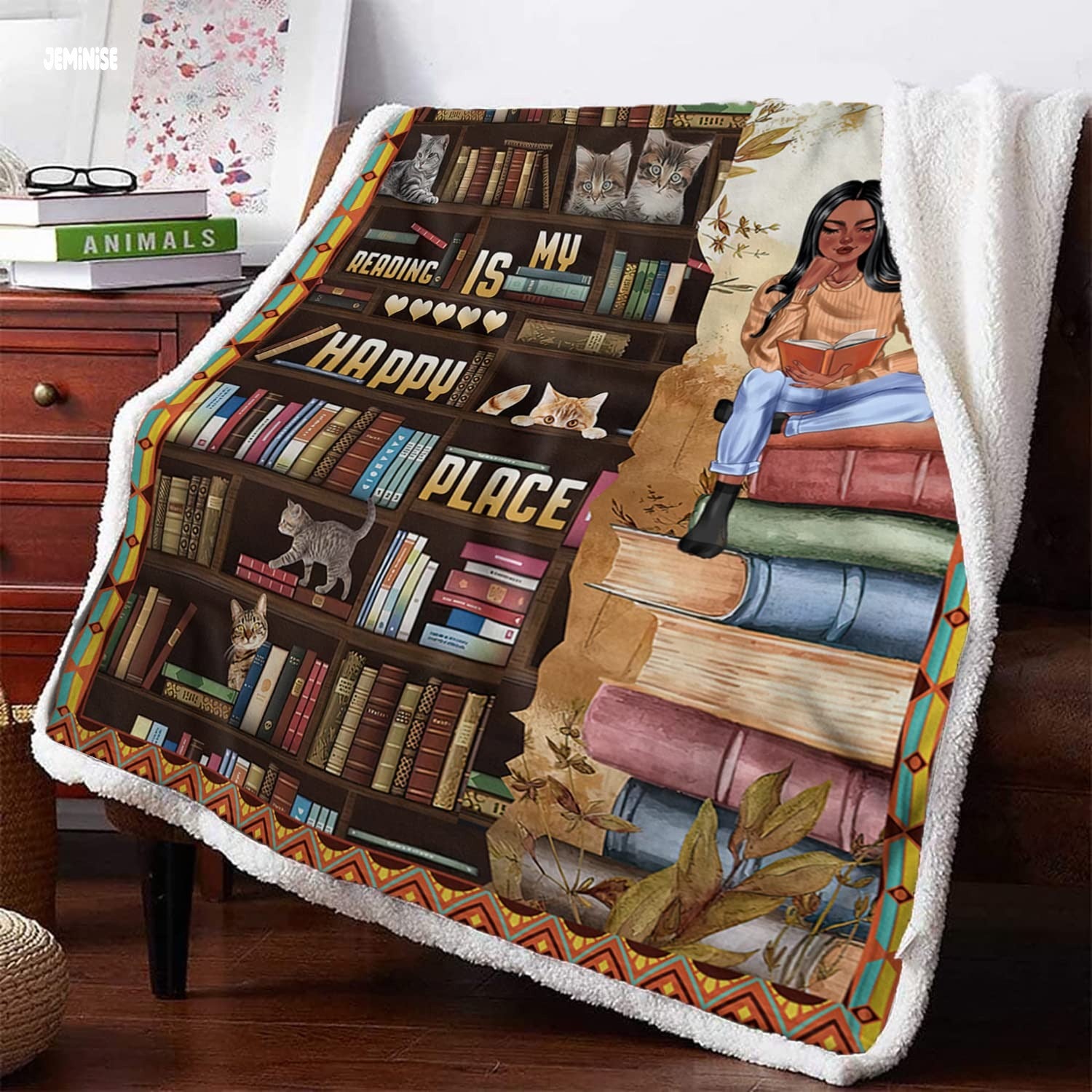 Jeminise Customized Reading Blanket for Book Lovers, Personalized Daughter Gift