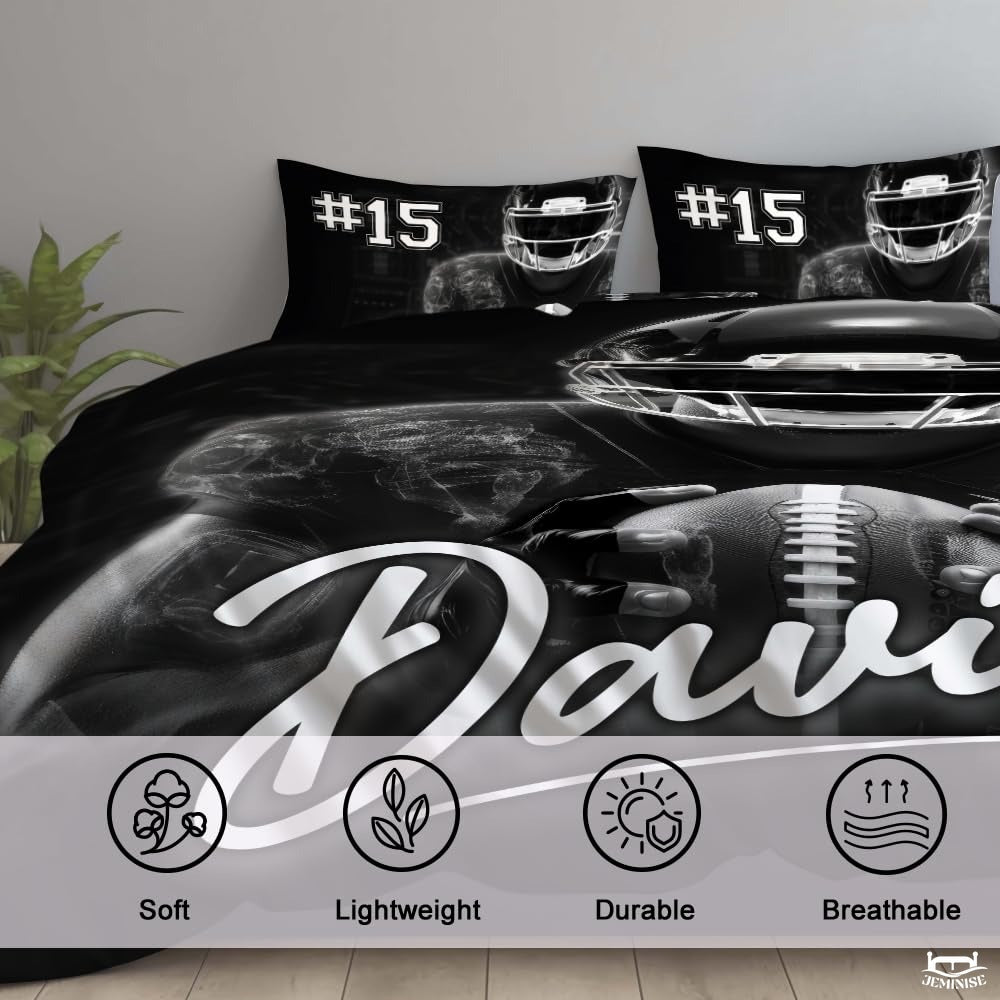 Custom Football Player Holding Ball Close Up Comforter with Football Helmet