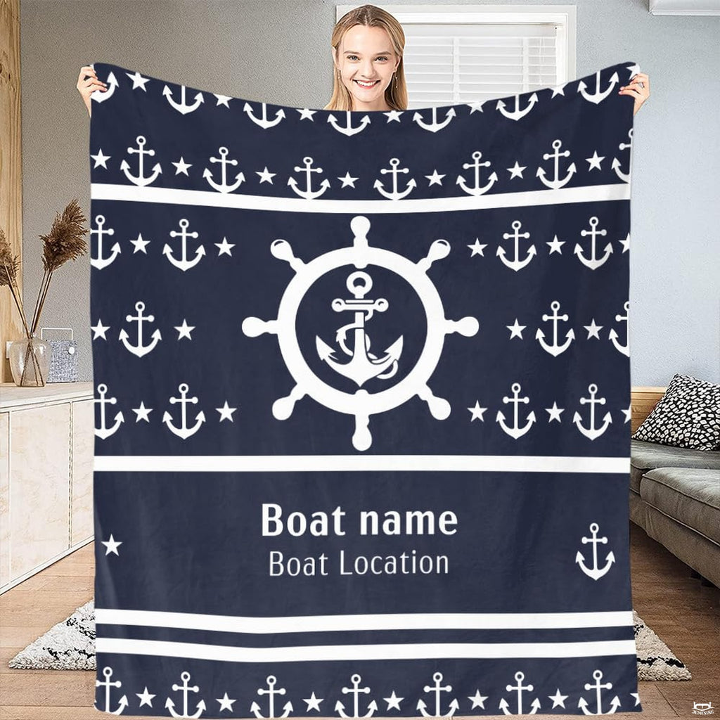 Nautical ship wheel helm anchor navy blanket held upright by model