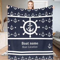 Nautical ship wheel helm anchor navy blanket held upright by model