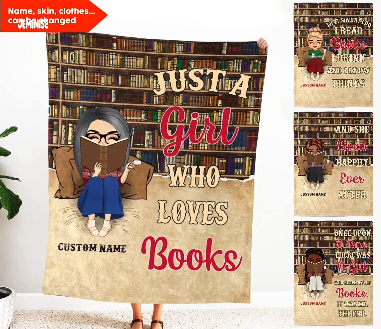 Jeminise Customized Reading Blanket for Book Lovers, Personalized Daughter Gift
