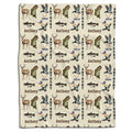 Rustic wildlife throw blanket featuring an outdoor pattern of whitetail deer, leaping bass, mallard ducks, and fishing rods