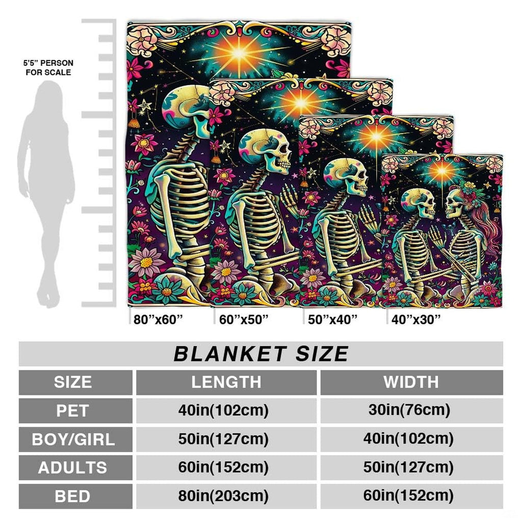Sugar skull skeleton lovers throw blanket styled across contemporary bed