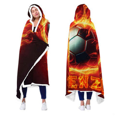 Flaming fireball soccer sports fan blanket showing blazing artwork view 2