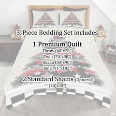 Modern Christmas tree stars checkered bedding with black pine boughs - view 5