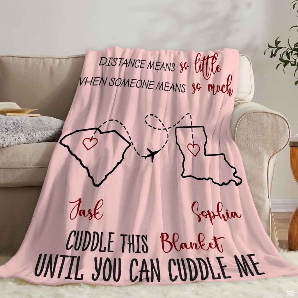 Long distance state to state love map couples blanket showing flight path between states view 7