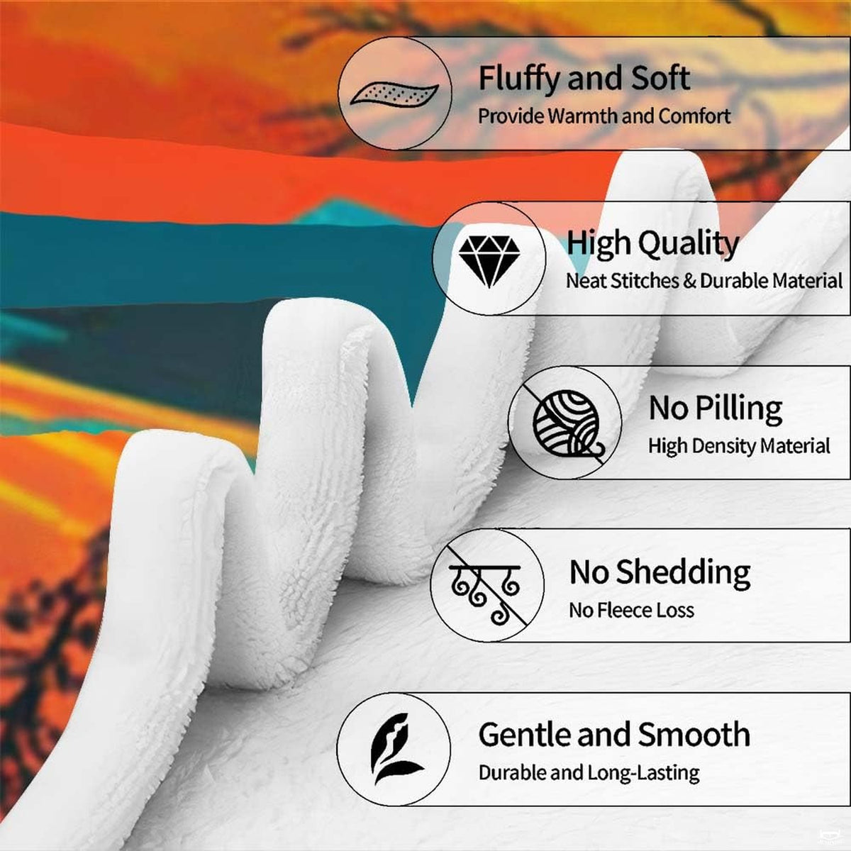 Visual guide providing recommended care guidelines for the decorative throw blanket