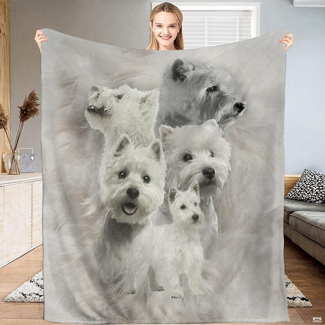 West Highland White Terrier dog portrait blanket held by person