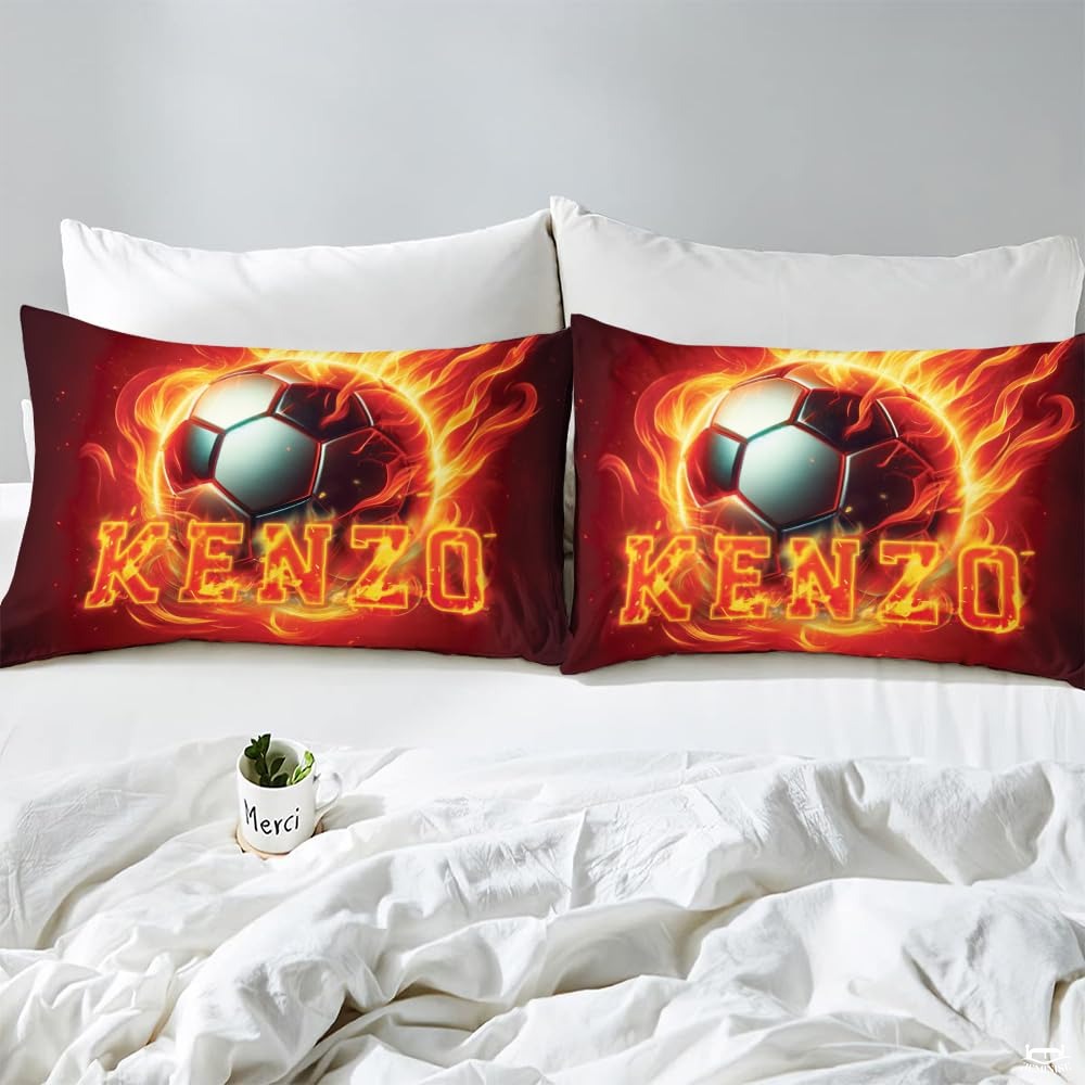 Custom Fiery Soccer Ball, Custom Name Comforter Set, Machin - Design 5