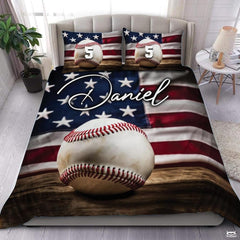Personalized Baseball Bedding Full Size Flag Custom Name Duvet Cover Set Sport Decor Sports Comforter Bed Set (Baseball Vintage Rustic)