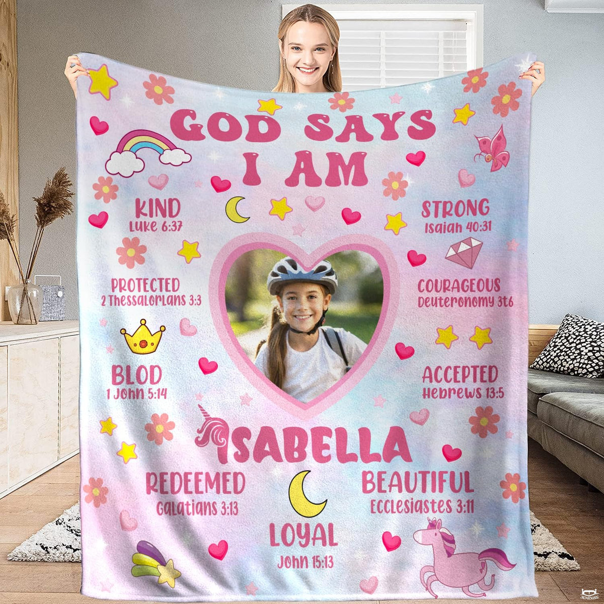 God says I am Christian faith affirmation blanket front display