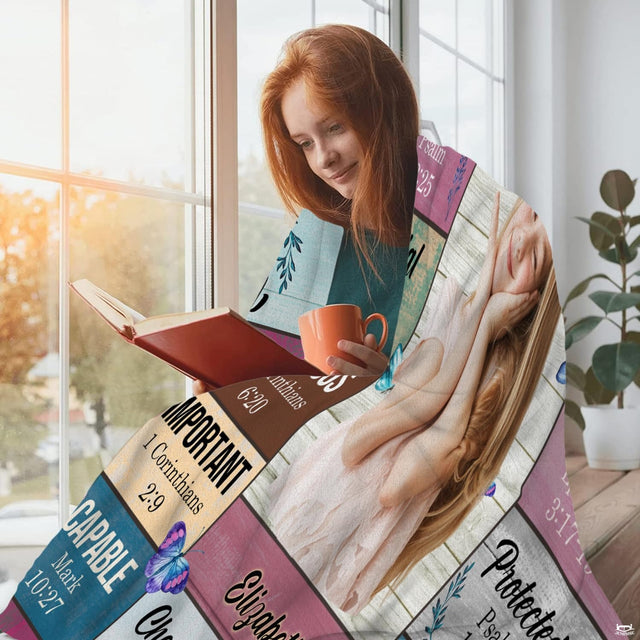 Inspirational timber board collage draped around a reader sitting near a sunny window with a hot beverage.
