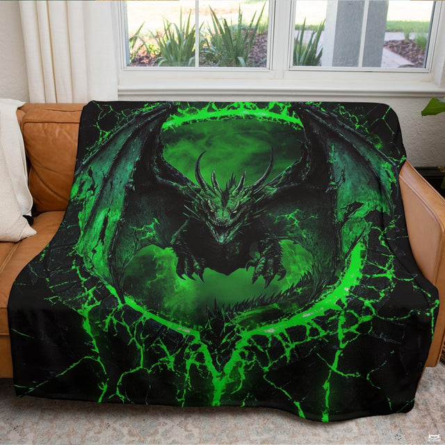 Fantasy dragon design draped across modern indoor seating in a living space.