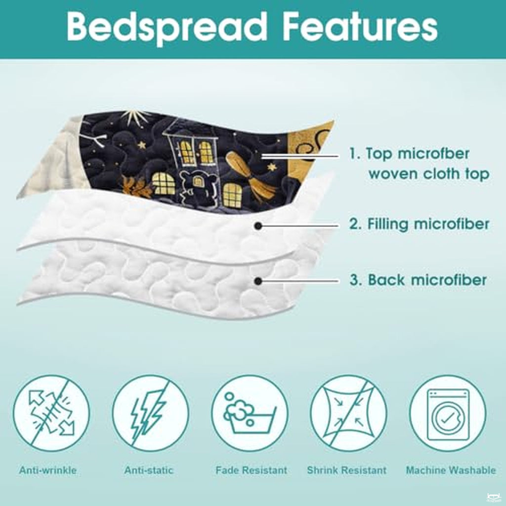 Witch Throw Quilt Set – Vintage Gothic Style Fall Bedspread for Autumn Bedroom Decor, Halloween Witch Bedding with Magical Patchwork Pattern, Soft Lightweight Quilt, Twin, Full, Queen Sizes (Color 12)