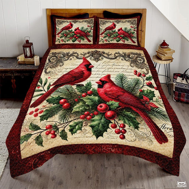 Custom Two Cardinals on Holly Branches Quilt