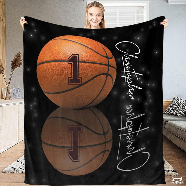 Personalized Basketball with Reflection Blanket with Name and Number